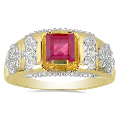 14K GOLD NATURAL GLASS FILLED RUBY GEMSTONE SINGLE STONE RING